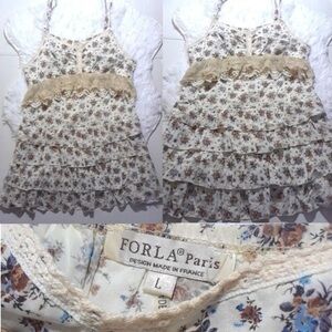 ForLA Crochet Lace Tiered Ruffles Dress-Size L